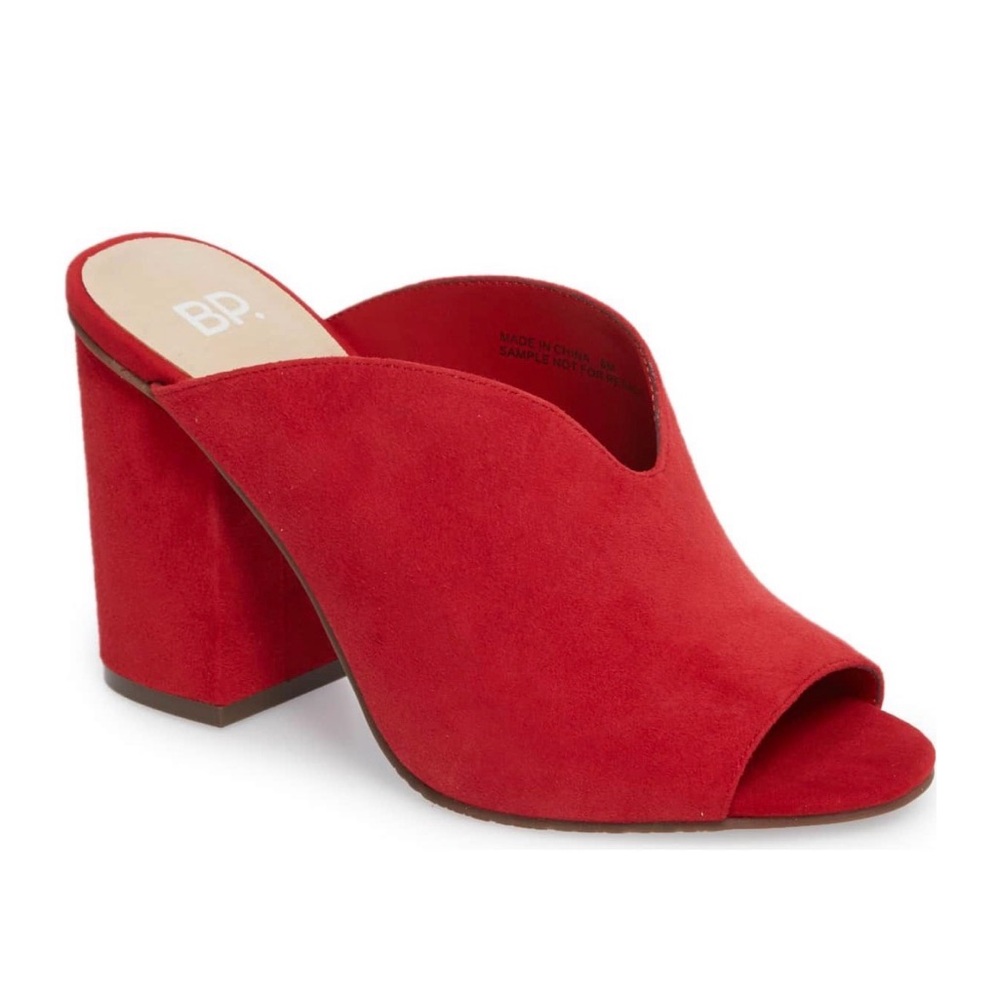 bp Red Suede Mules with Block Heel NWOT